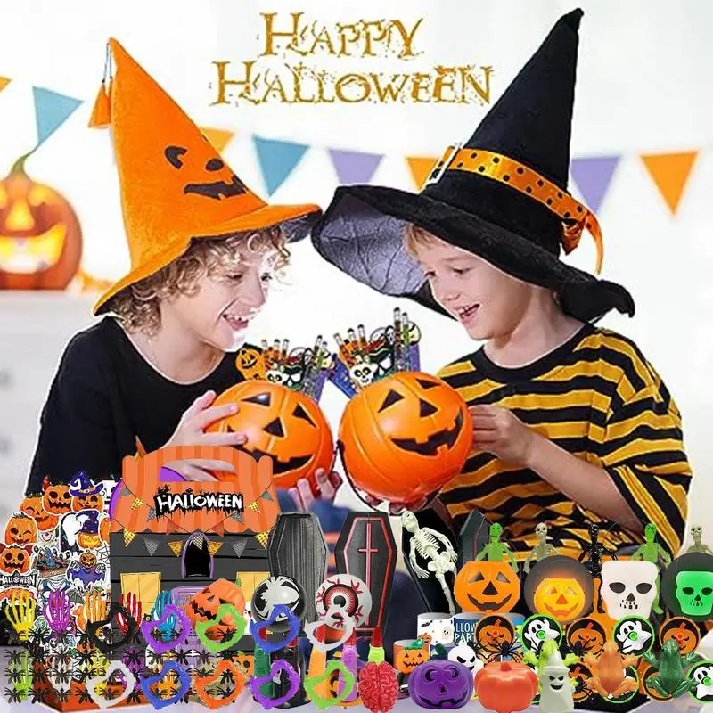 Halloween Fidget Toys Pack 200PCS Halloween Fidget Sensory Pop Toys Packs For Kids Halloween Party Favors Halloween Treat Bags