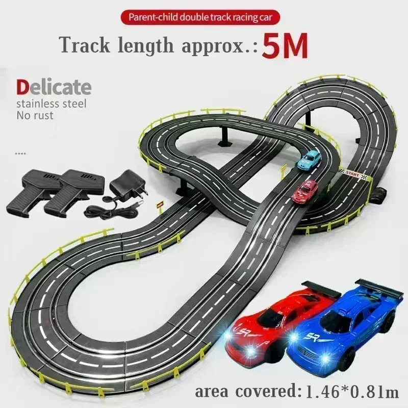 1/43 Electric Rail Car Double Remote Control Car Racing Track Toy Race Circuit Car Voiture Toy Electric Autorama Railway Slot