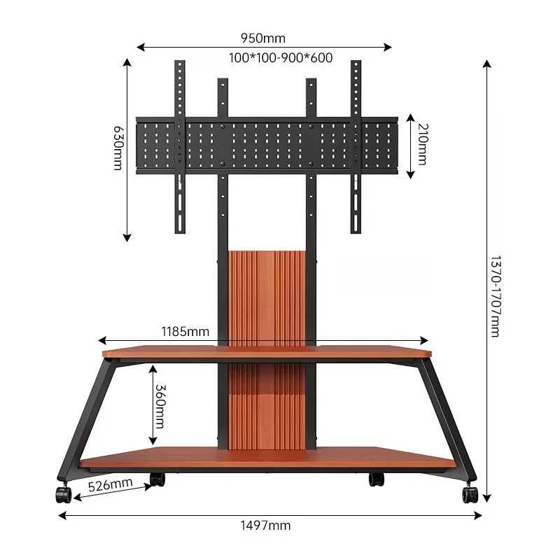 2026 Professional Rolling TV Stand Height Adjustable Mobile TV Trolley With Storage Shelves