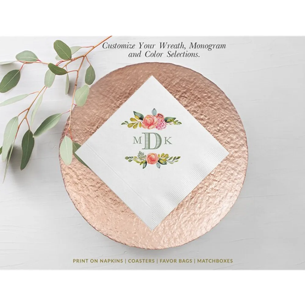 

50PCS Best Day Ever Burgundy Floral Wedding Napkins | Bridal Shower Napkins | Rehearsal Dinner | Full Color Napkin | Blush Pink