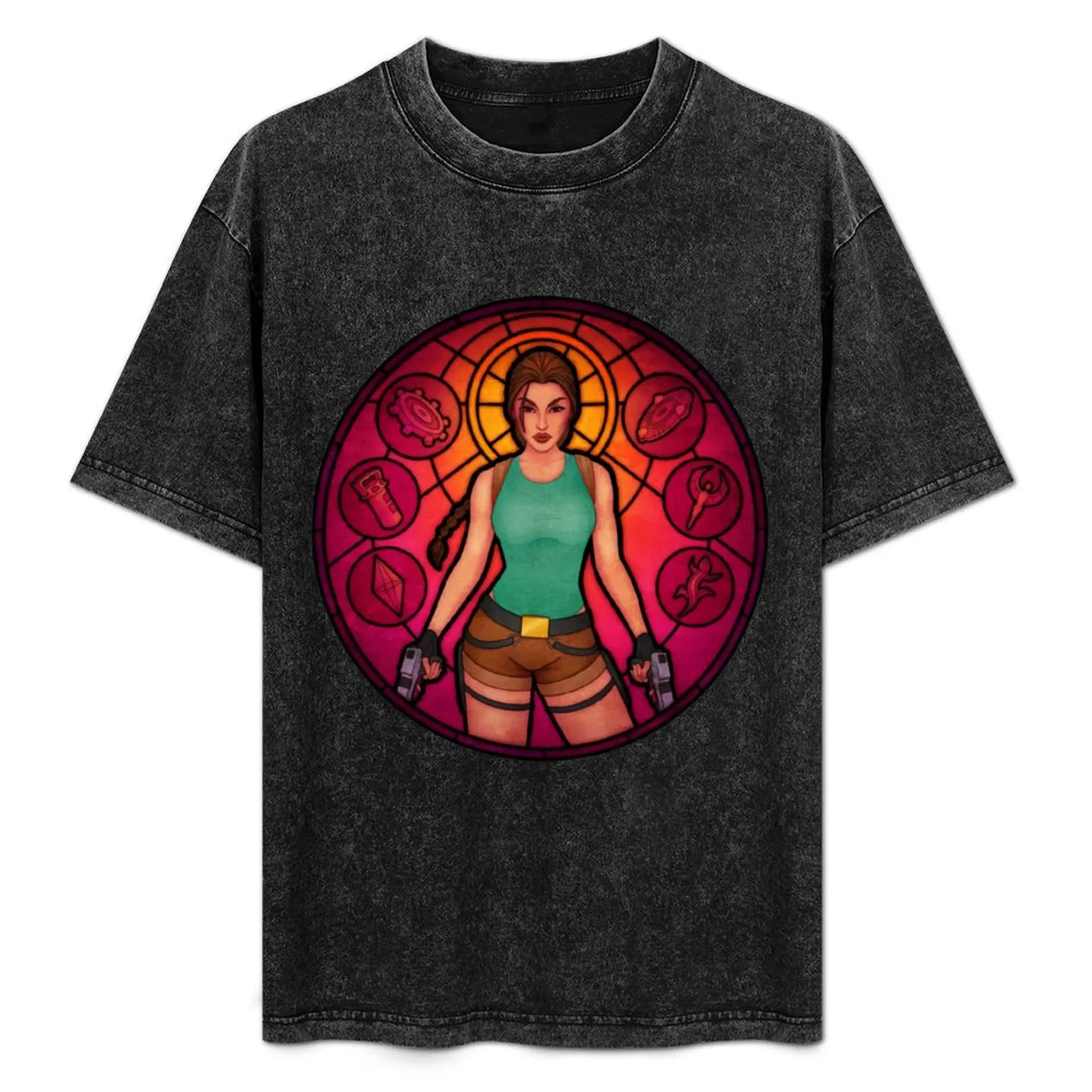 

Tomb Raider Stained Glass Window T-Shirt vintage tops mens shirts graphic tee
