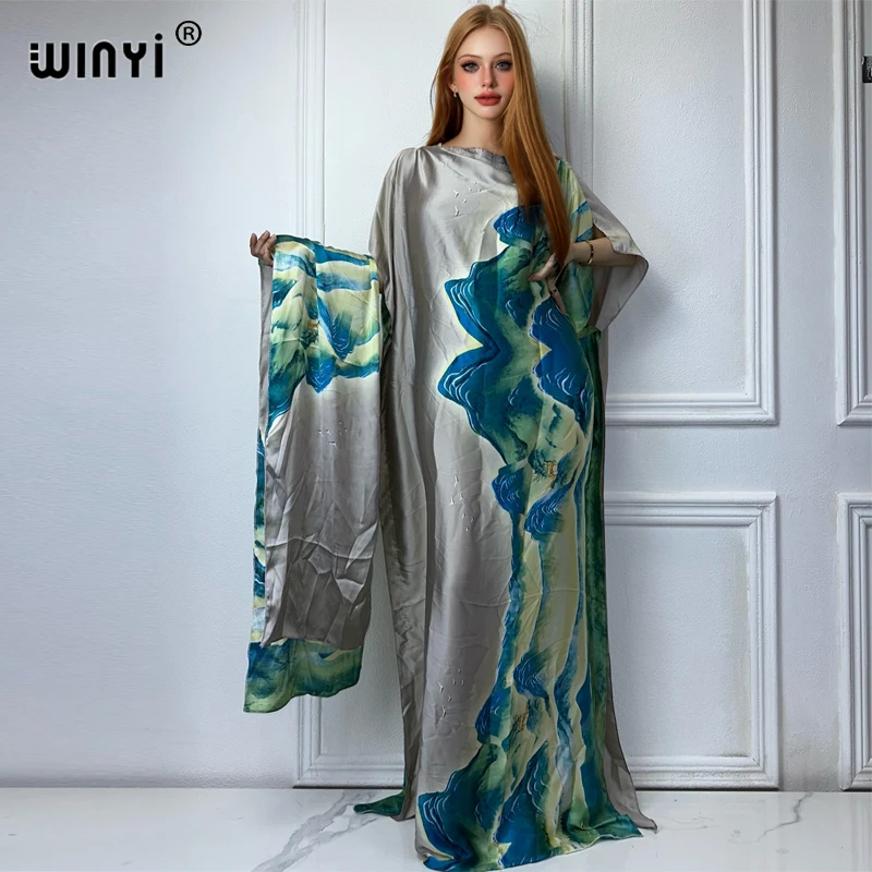 

WINYI summer african dresses for woman Dubai Muslim beach cover up kaftan Batwing Sleeve party dress abaya africa clothing