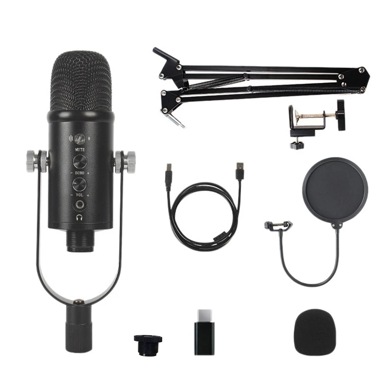 

Hot-USB Microphone,Condenser Recording Microphone With Mute And Echo For Laptop Pc Mac Phone Studio Recording, Broadcast