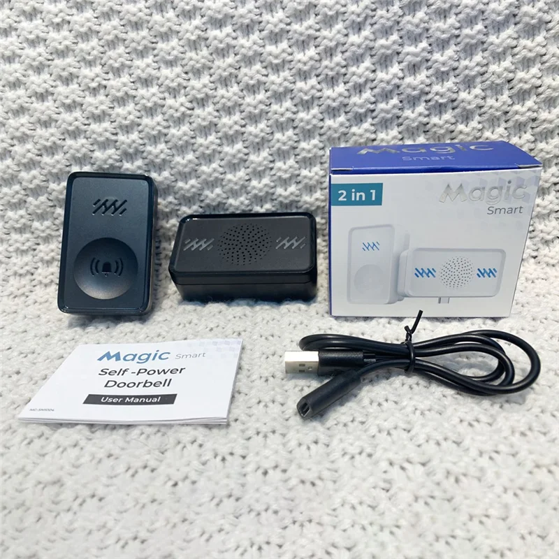 ABGR-Sensore campanello wireless Campanello domestico Cercapersone telecomandato Campanello autogenerato con musica ABS nera