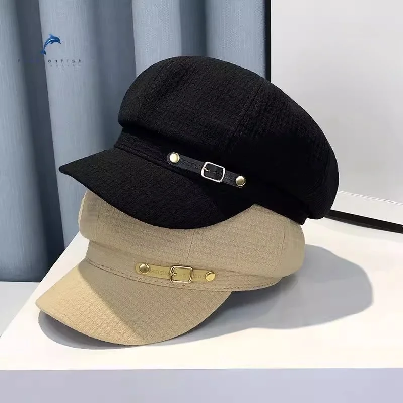 Women's Octagonal Beret Hat Face Slimming Spring Autumn British Style Versatile Duckbill Cap Fashionable Accessory Collection
