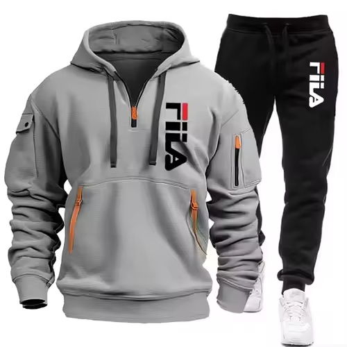 Two sets of 2025 new fashionable men's sportswear, a zippered hooded sweatshirt and sweatpants, for casual fitness and jogging - Image 8