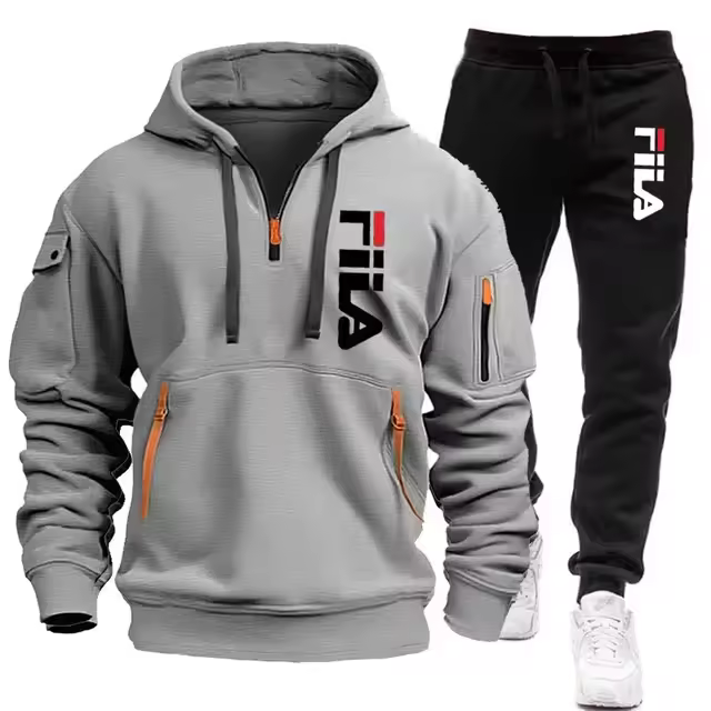 Two sets of 2025 new fashionable men's sportswear, a zippered hooded sweatshirt and sweatpants, for casual fitness and jogging - Image 8