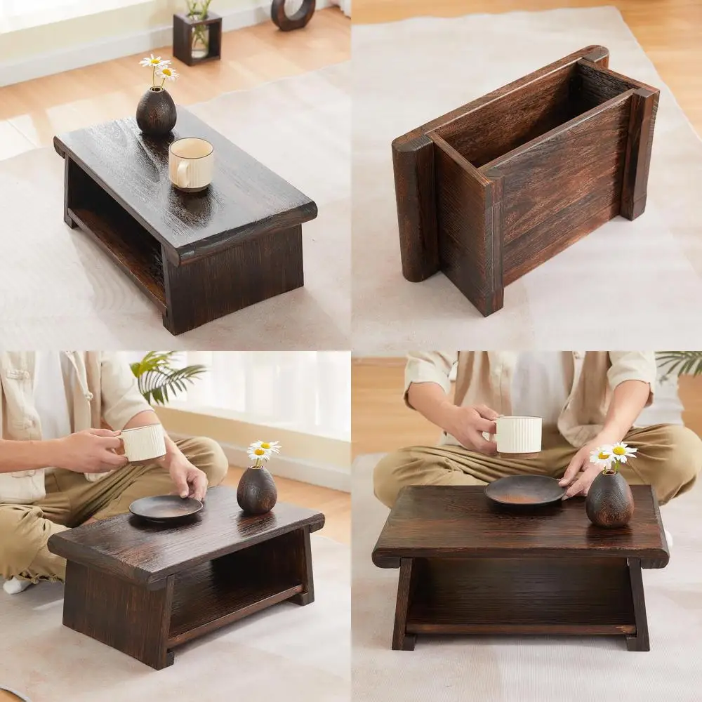 

Brown Wooden Small Low Table for Meditation, Living Room, or Coffee Area, 19.7 x 11.8 x 7.9
