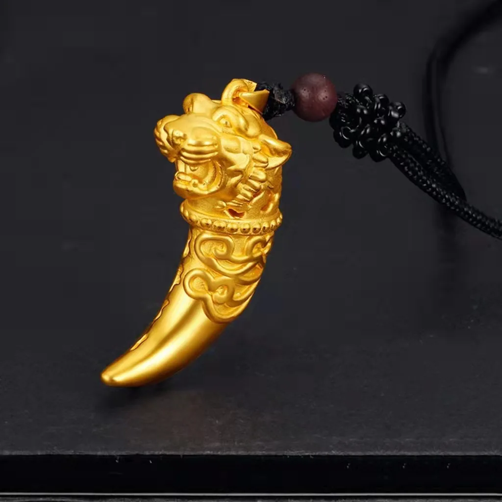 9999 24K Real Gold Tiger Tooth Pendant Personalized and Fashionable Men's Domineering Tiger Tooth Pendant Gift Dragon Tooth