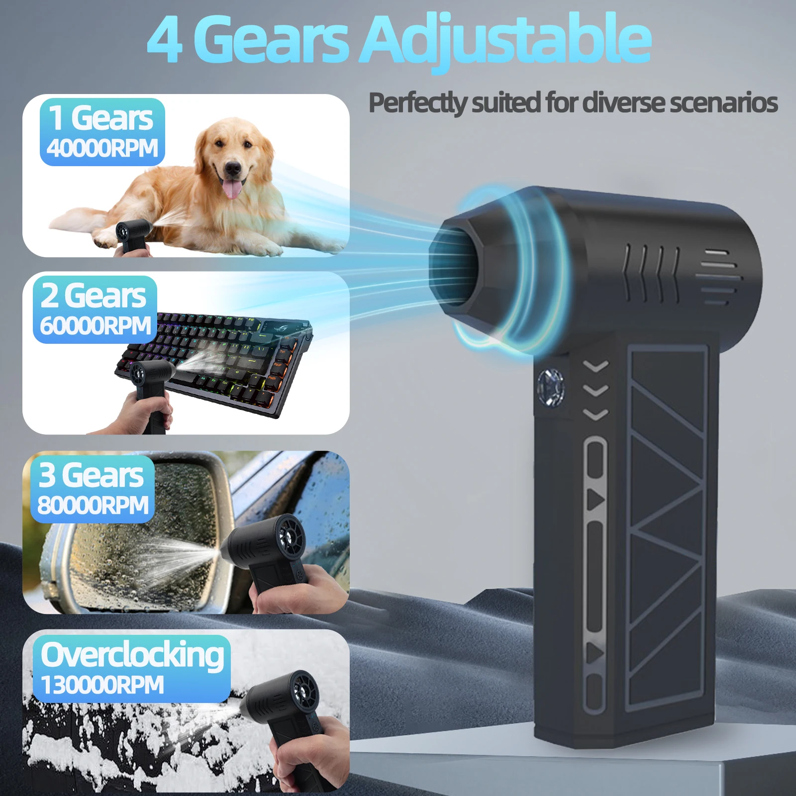 

Новый портативный жестокий турбинный небольшой вентилятор, вмещающий высокую скорость 130 000 об/мин, может пылять, выдувать снег, выдувать ясень, уголь для барбекю,