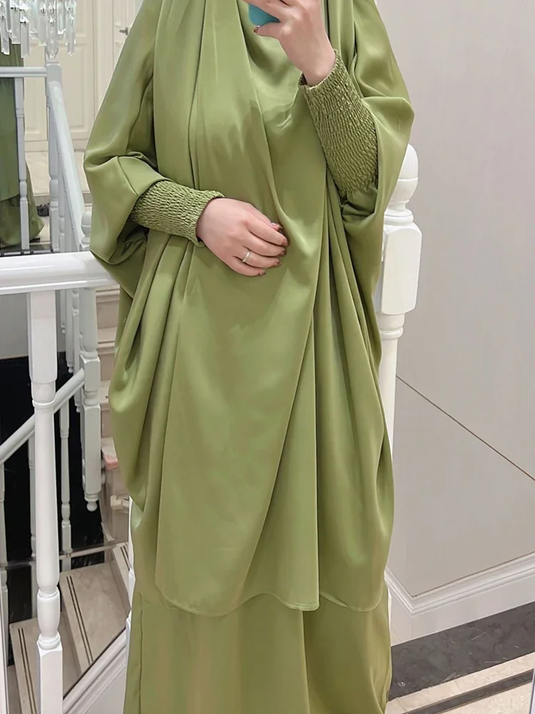 Eid Muslim Prayer Garment Women Long Khimar +skirt Set Jilbab Abaya Dress Skirt 2 Piece Set Ramadan Hooded Maxi Kaftan 2024