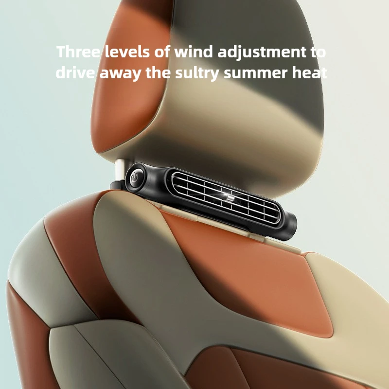 3-Speed Turbo USB Car Fan, High-Velocity Cooling with Backrest Pillow Mount for Vehicles - Portable Automotive Seat Fan