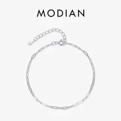 MODIAN Solid 925 Sterling Silver Rectangle Chain Bracelets for Women White Gold Plated Handmade Basic Bracelets Jewelry Gifts