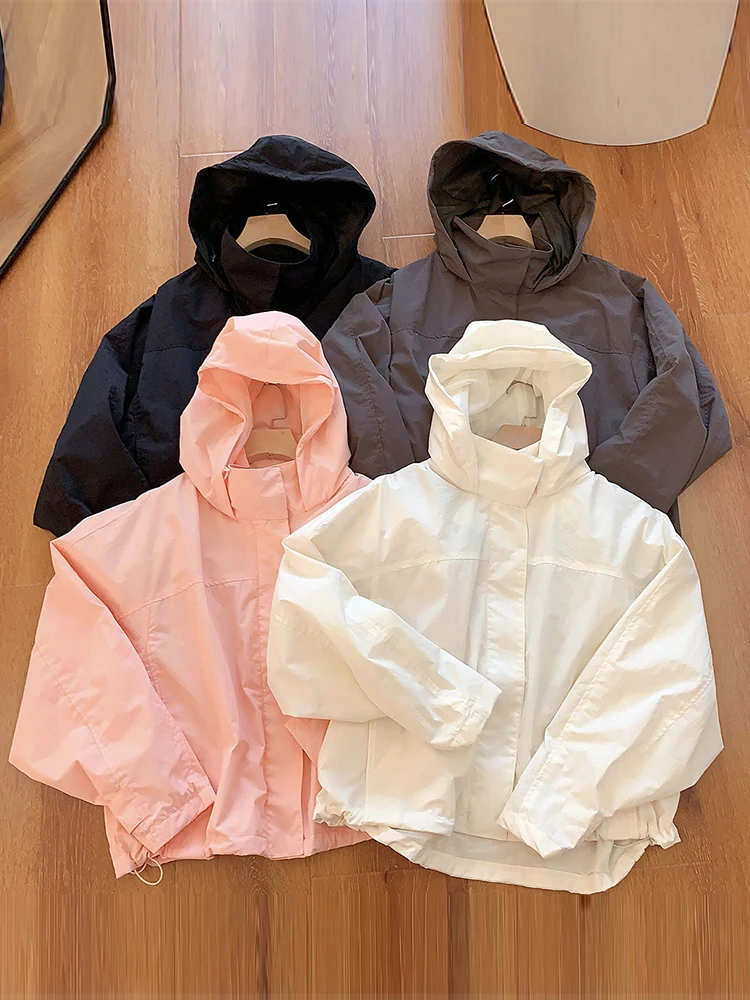 Windproof Solid Long Sleeve Outdoor Sport Hooded Thin Coat Jacket For Women 2026 Autumn Winter Women Windbreaker Jacket