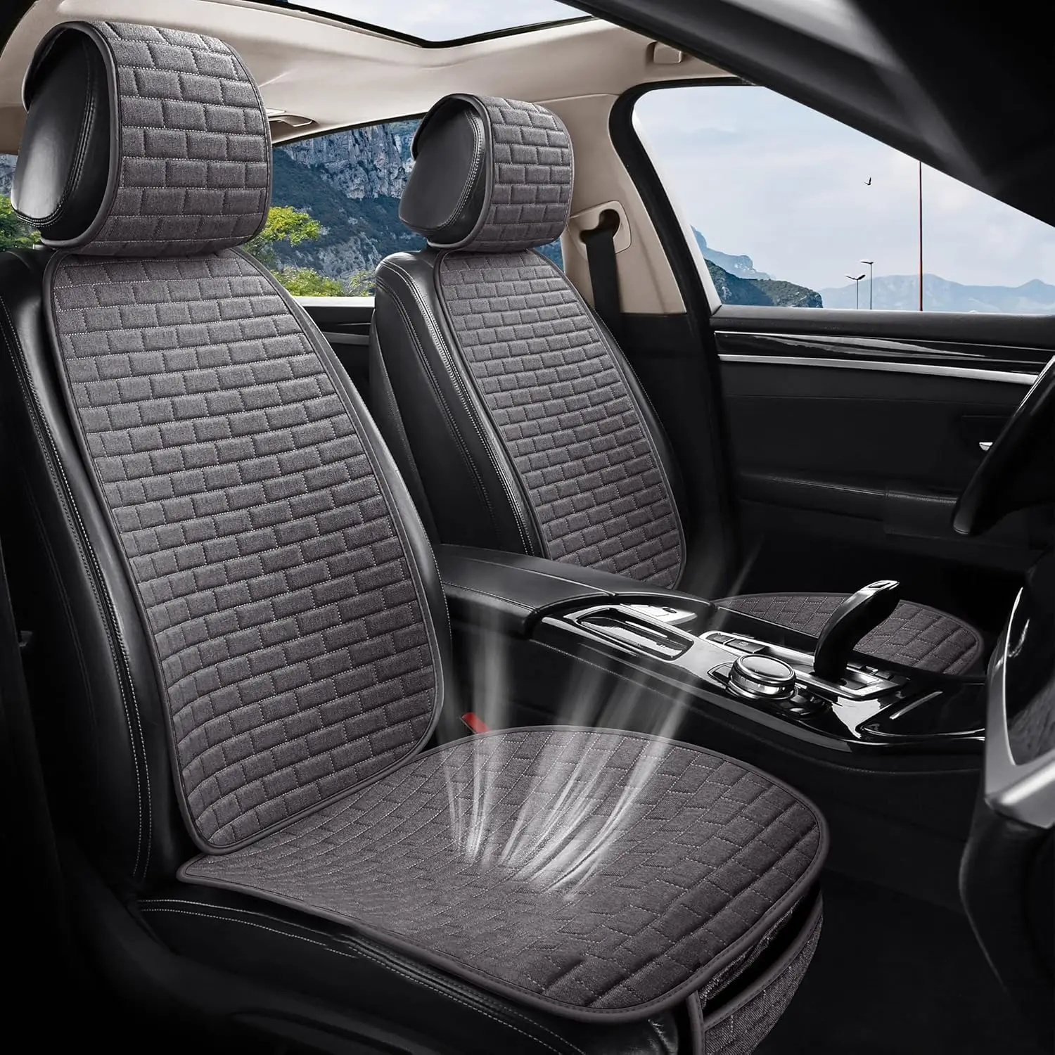 

Linen Car Seat Covers, Breathable Front Pair with Non-Slip Protector for All Seasons, Universal Fit for Cars SUVs Trucks