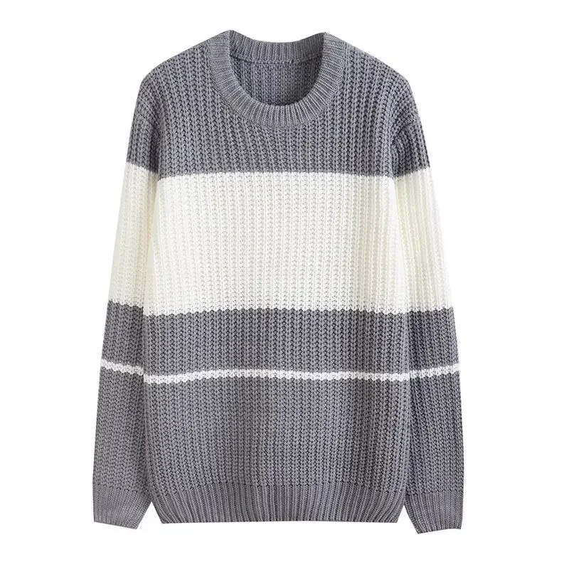 Knit Sweater Male Coat Men\'s Clothing Jacket White Pullovers Spliced Couple Outfit Fun Korean Autumn Clothes Ugly V Sweat-shirt