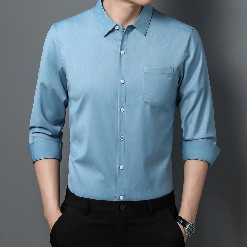 

Bamboo Fiber Blends Shirts For Men Long Sleeve Breathable Casual Spring High Quality Skin-Friendly Oversized Solid Chemise Homme