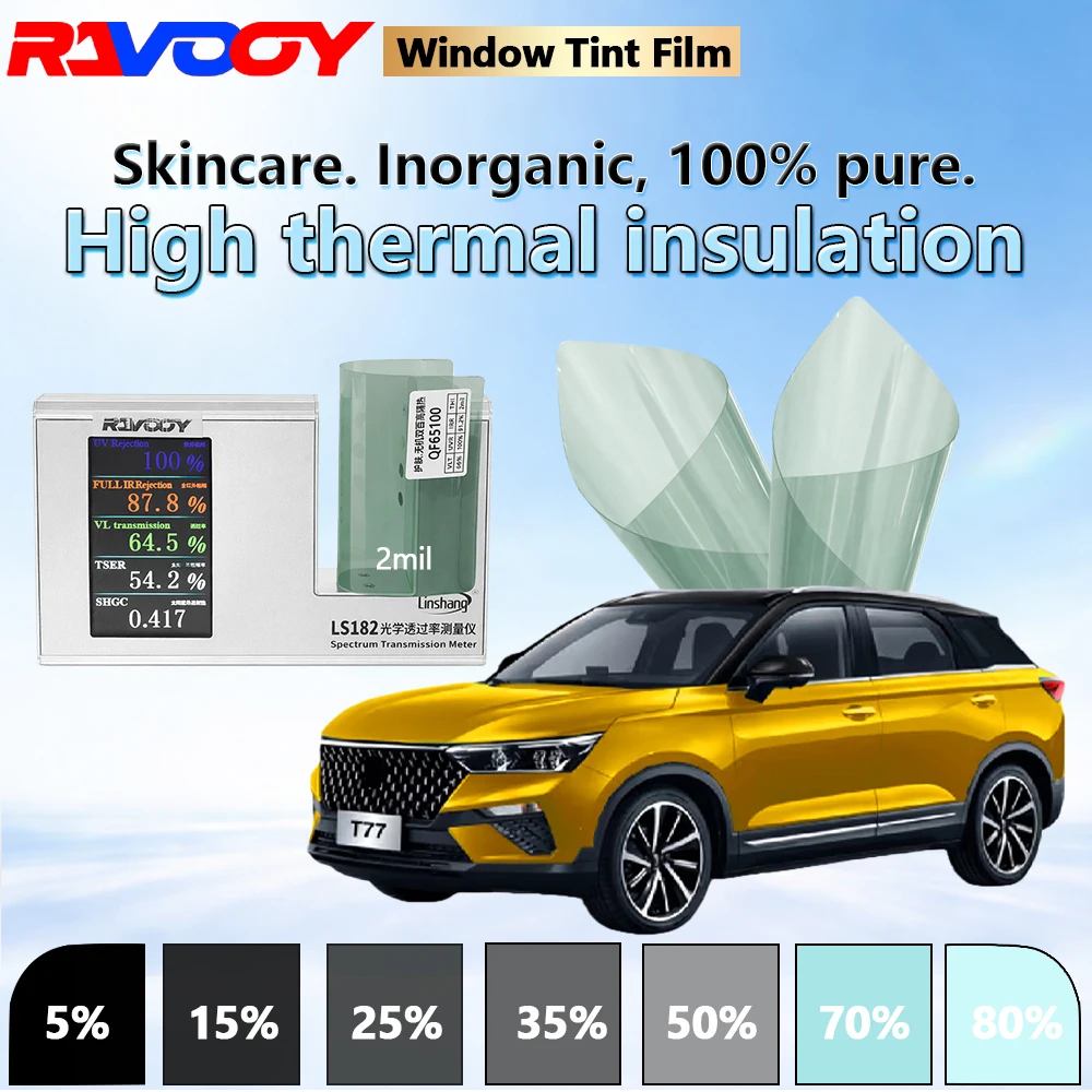 

Автомобильная нанокерамическая пленка RAVOOY серии QF65100, 2 мил, 64,5% VLT, высокая теплоизоляция, 100% защита от УФ, 87,8% от ИК-излучения, 152 см x 30 м