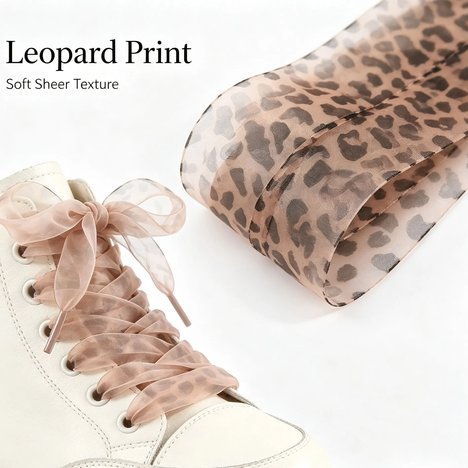 2.5cm Wide Silk Satin Shoelaces Leopard Print Ribbon Laces 1 Pair Fit White Canvas Sneakers Sports Shoes Decor