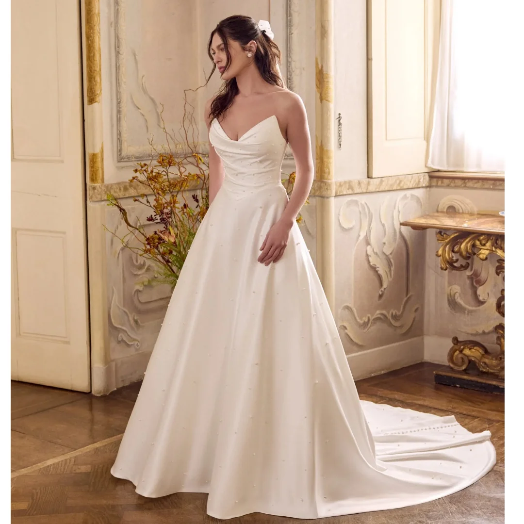 

Изящные свадебные платья с вырезом «сердечко», романтичные свадебные платья А-силуэта с жемчугом, индивидуальный пошив, гламурные вечерние платья без спинки, Vestidos De Mariee