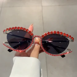 KAMMPT 2023 New Cat Eye Sunglasses for Women Stylish Vintage Rhinestones Oval Shades Ins Trendy Luxury Brand Design Lady Eyewear