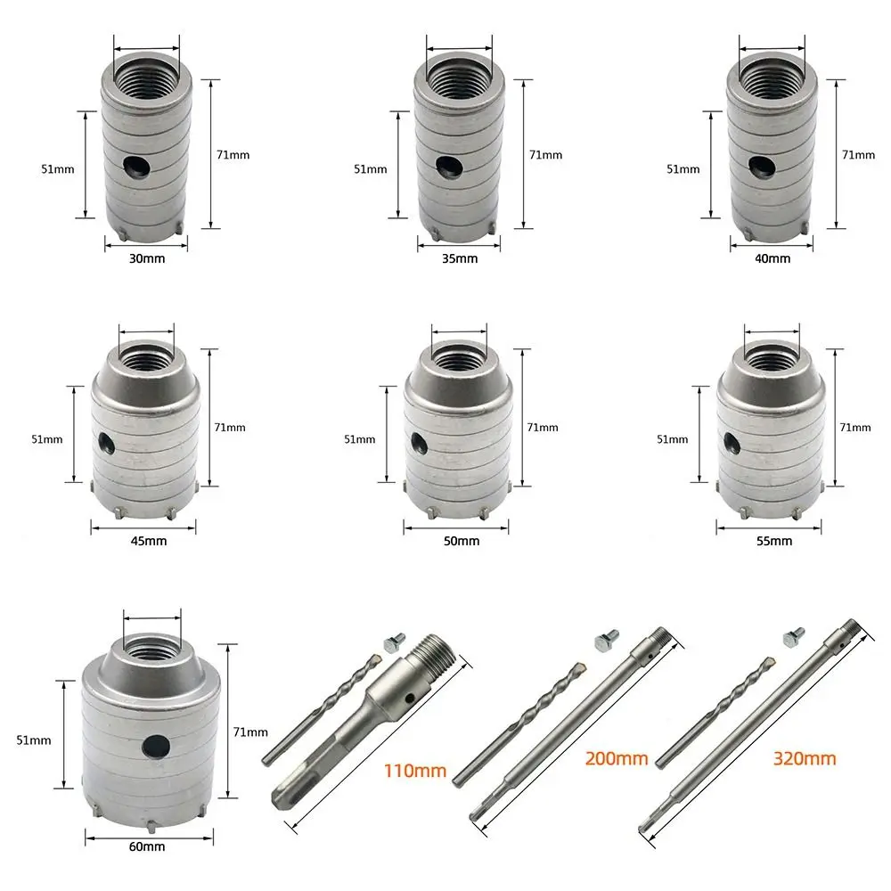 SDS زائد جدار حفرة المنشار مثقاب الخشب منشار حفرة ملموسة مع رمح مستدير 30-60 مللي متر حفرة القاطع ملموسة الاسمنت حجر أداة