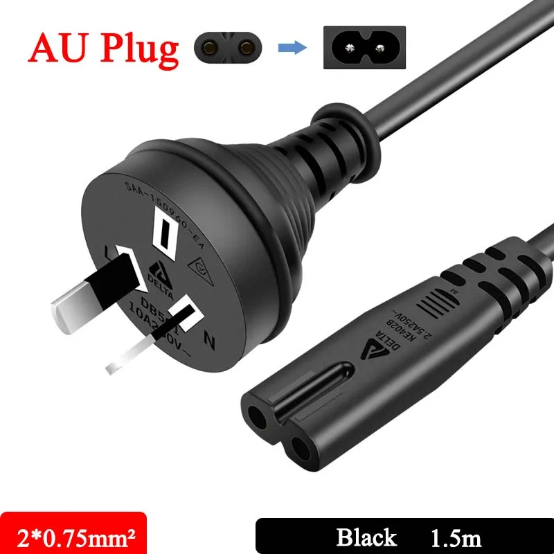 

2 Prong AC 250V Power Cable 1.5m AU Plug Electrical Copper Wire 2*0.75mm² Charging Line For PC Laptop Computer TV Connecting