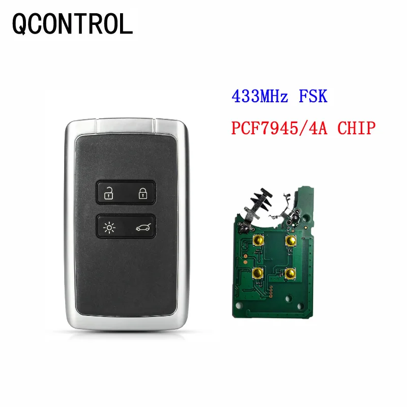 Qcontrol 4 przyciski bezkluczykowe zdalne inteligentny klucz samochodowy do Renault Megane 4 Cuptur Duster Koleos Espace hitaes 4A PCF7945 433MHZ