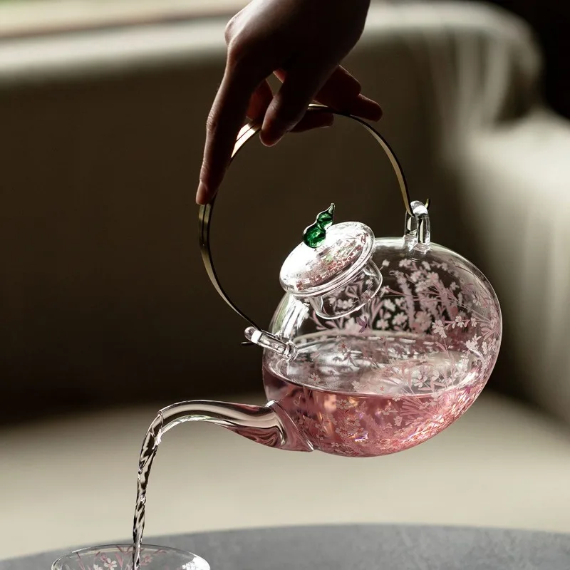 High-grade glass beam pot, high-value exquisite handmade teapot, high borosilicate heat-resistant cooking, teapot single pot