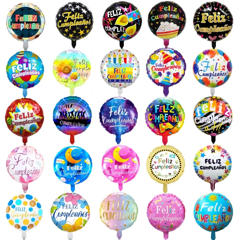 7Pcs18inch Spanish Happy Birthday Balloon Foil Round Feliz Cumpleanos Balloons Adult Birthday Party Decoration BabyShower Globos