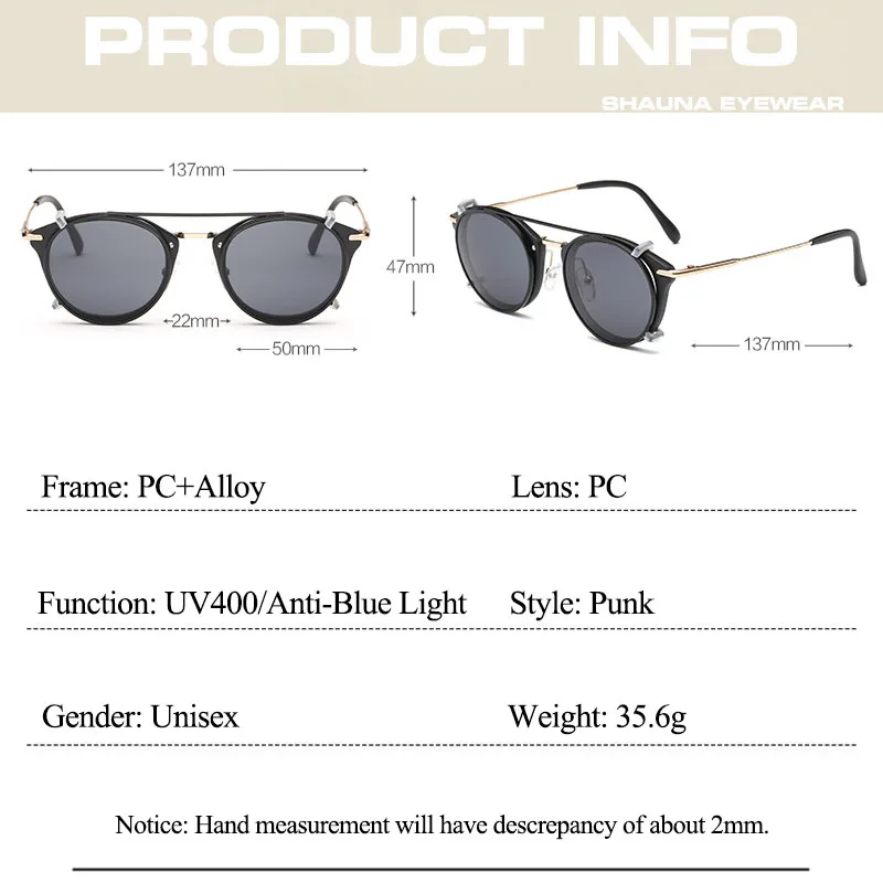 SHAUNA Retro Women Steampunk Sunglasses Brand Designer Flip Separable Fashion Men Round Punk Glasses UV400