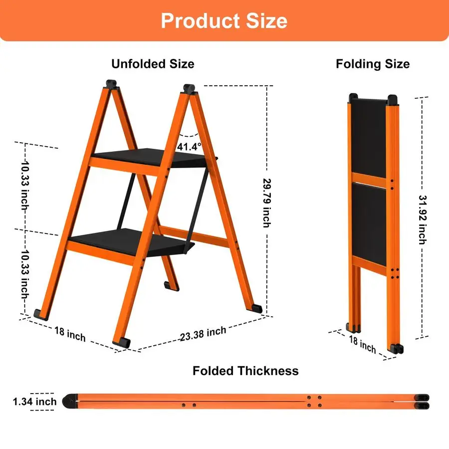 

Стремянка, алюминиевый ультратонкий складной табурет-ступенька, вместимость 400 фунтов, сверхмощный, с противоскользящим прочным и широким протектором, тонкий шкаф S