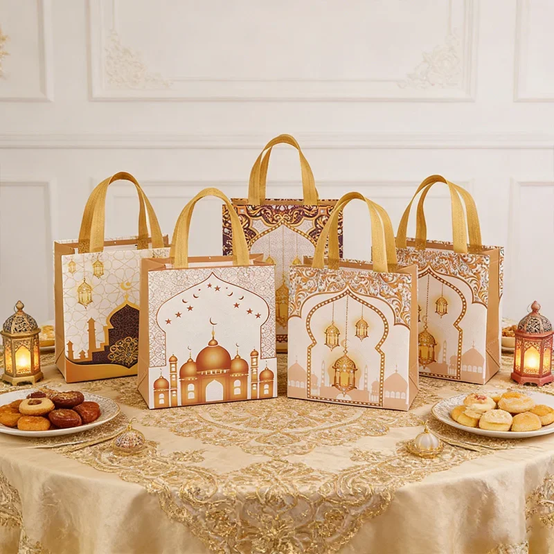 

24Pcs Eid Mubarak Gift Bag Nonwoven Cookie Candy Packaging Bag Box 2026 Ramadan Kareem Muslim Islamic Festival Party Supplies