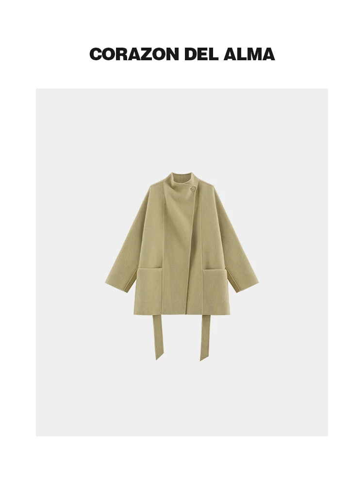 

Шерстяное пальто из шелка и верблюжьей шерсти двойного плетения средней длины с пуговицами, повседневное, женское, от Corazon Del...