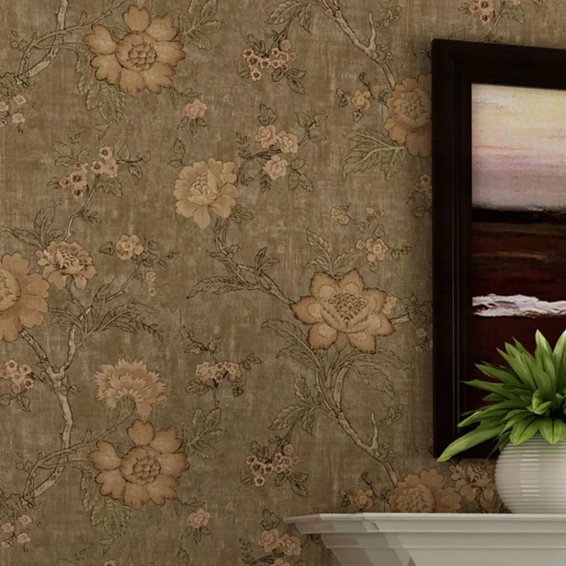 

New American style large flower non woven wallpaper antique coffee bedroom living room background wall wallpaper W175