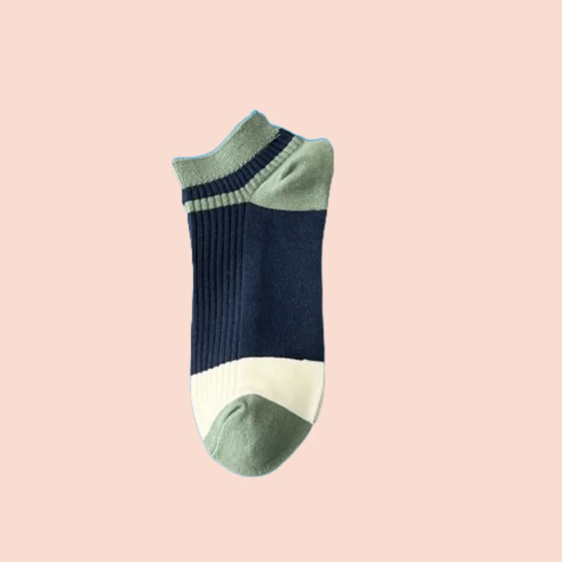 3/5 Pairs Men's Boat Socks Casual Striped Cotton Socks Contrast Color Men's Simple Socks Double Needle Spring and Summer Socks