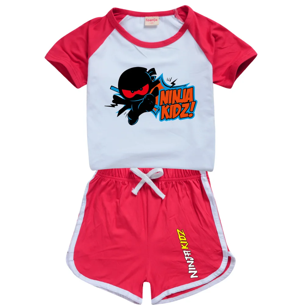 NINJA KIDZ 100-170CM New T-shirt+Shorts Casual Sports Suit Kids Boutique Clothing Wholesale Baby Girl Sleepwear Boys Tracksuits image 2