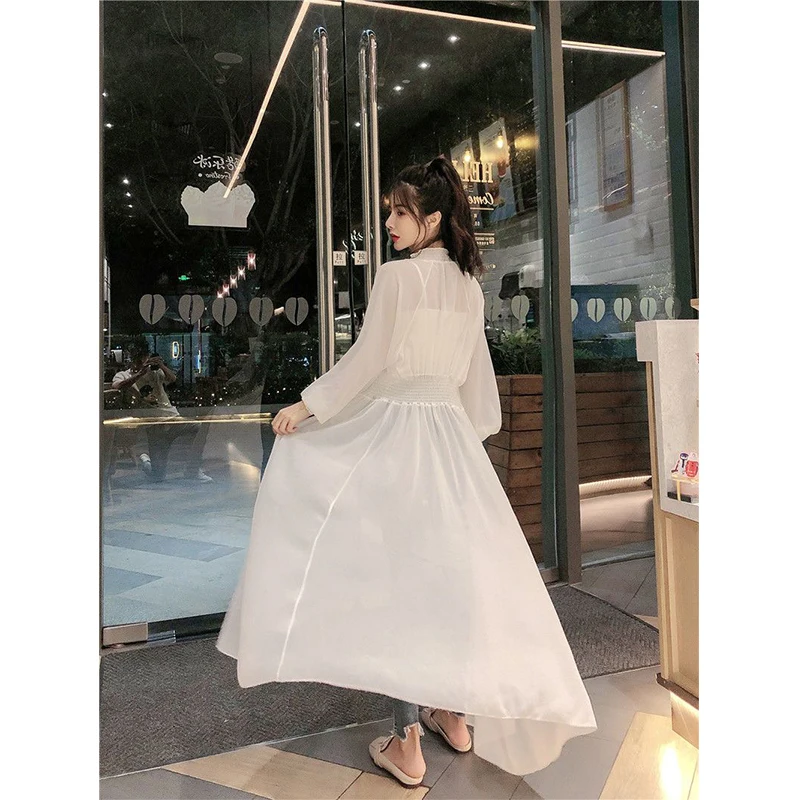 White Long Sun Proof Shirts Women Harajuku Black Sheer Chiffon Blouses Korean Elegant Robe Summer Long Sleeve Thin Jackets Tops