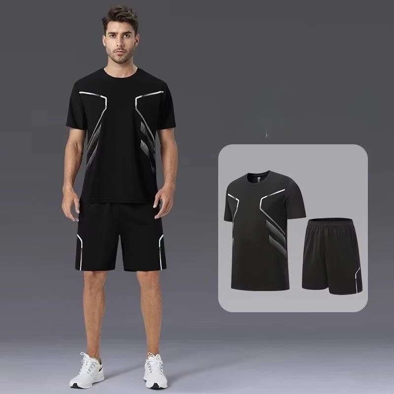 

Men's Tracksuit Casual Sport Ice Silk Set Outdoor Jogging Training Fitness T-shirt Quick Drying Breathable Short-sleeved Sets