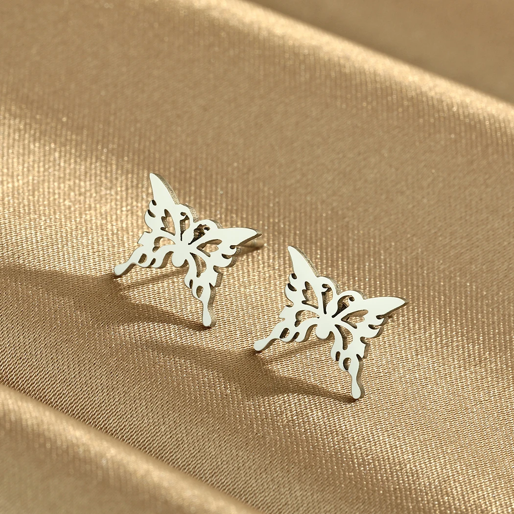 Stainless Steel Butterfly Ear Stud Trend Delicate Fairy Wings Earrings for Women Insect Charm Female Birthday Gift Party Jewelry