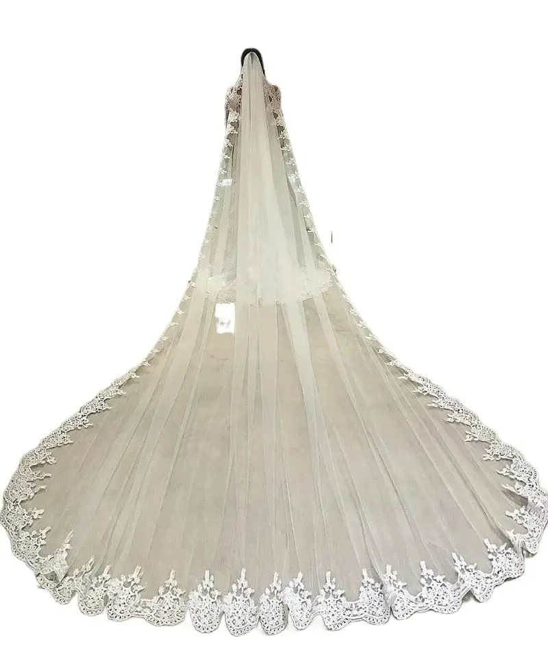 Luxury Cathedral Length Bridal Veils 3m Long Vestido De Noiva Longo Wedding Veil Ivory Or White Veil With Free Comb