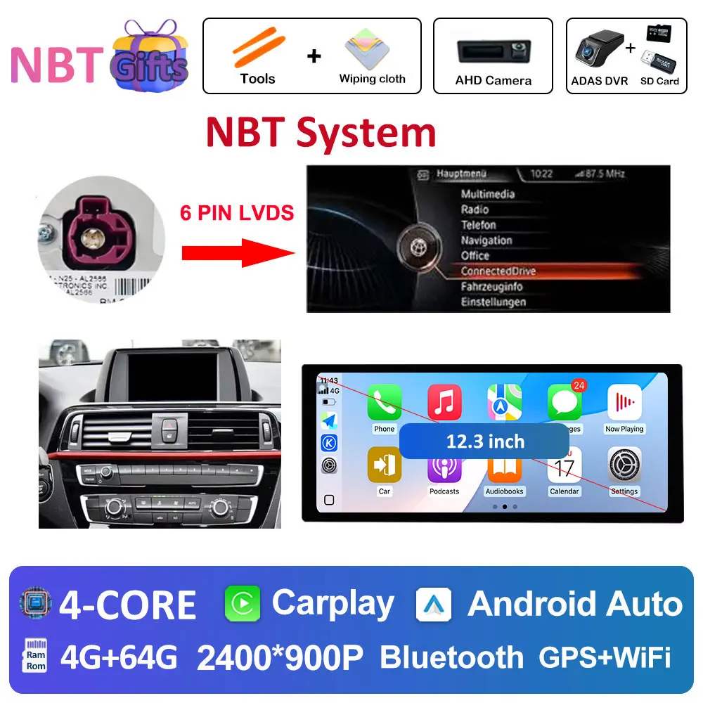 Autoradio Android 16 Multimedia Speler 4G voor BMW 2 Serie F45 F46 2014 - 2018 NBT EVO Systeem Ultradunne ScreenGPS Navigatie