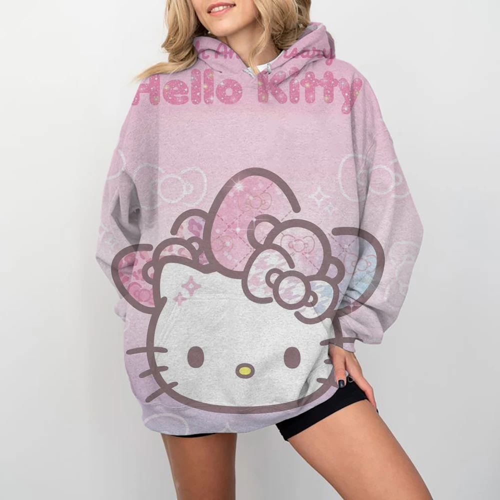 Coulomi Hello Kitty 3D Hoodie Sweatshirt Woman Clothing Harajuku Long Sleeve Hooded Pullover Sweatshirts Sport Hoodies