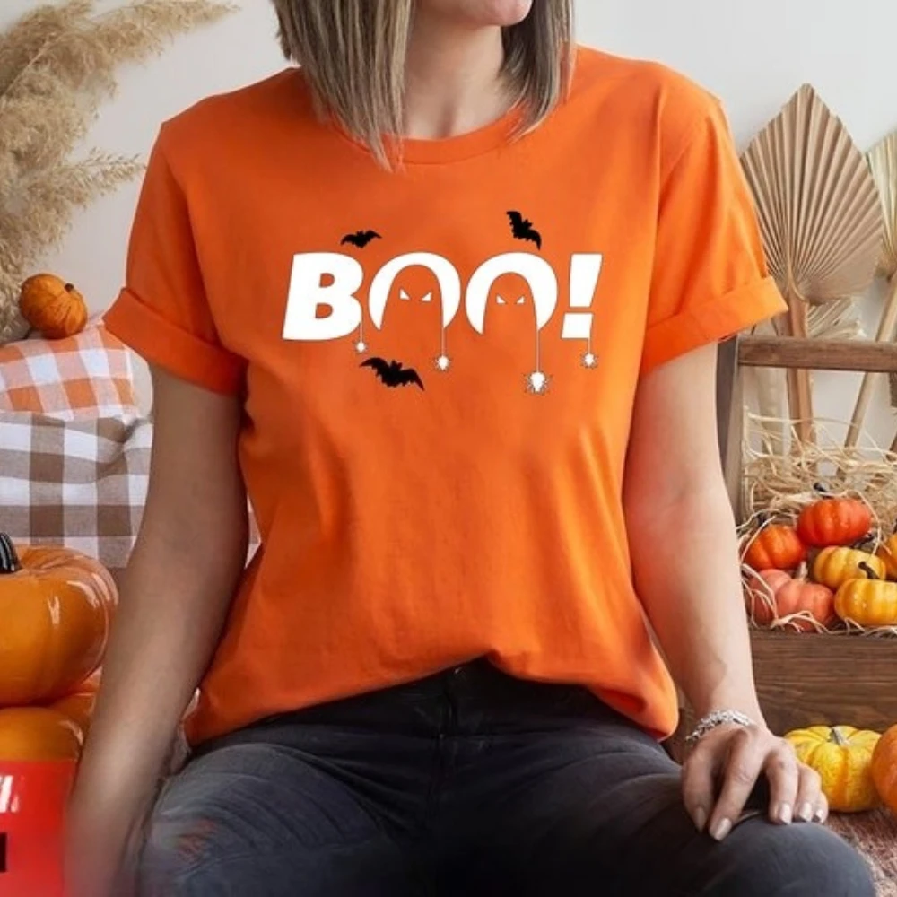 Halloween T Shirt Halloween Dancing Ghost T-shirt Cute Funny BOO Tee Tops Men Women Fashion Crewneck Cotton Festival Costumes