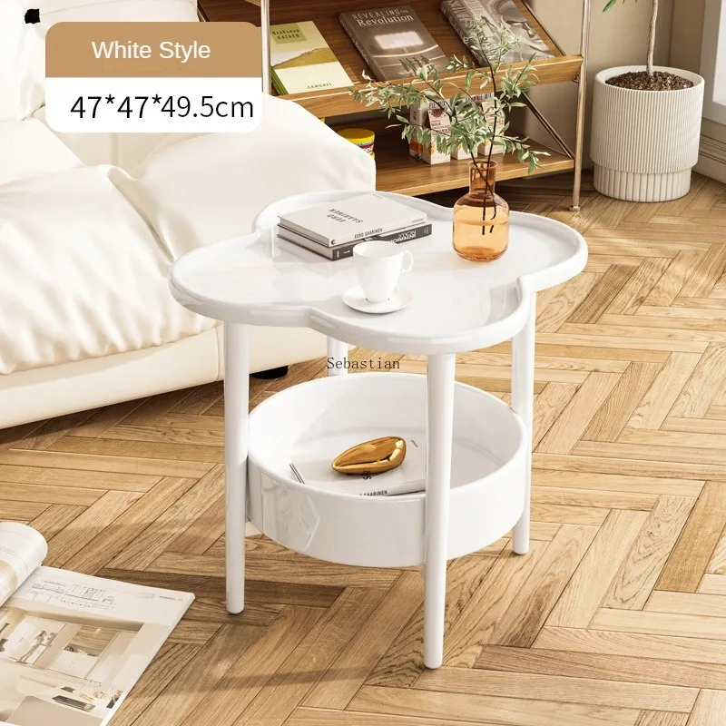 Nordic Small Coffee Table, Modern Living Room Sofa Corner, Side Cabinet, Movable Cream Style Coffee Table, Circular Side Table