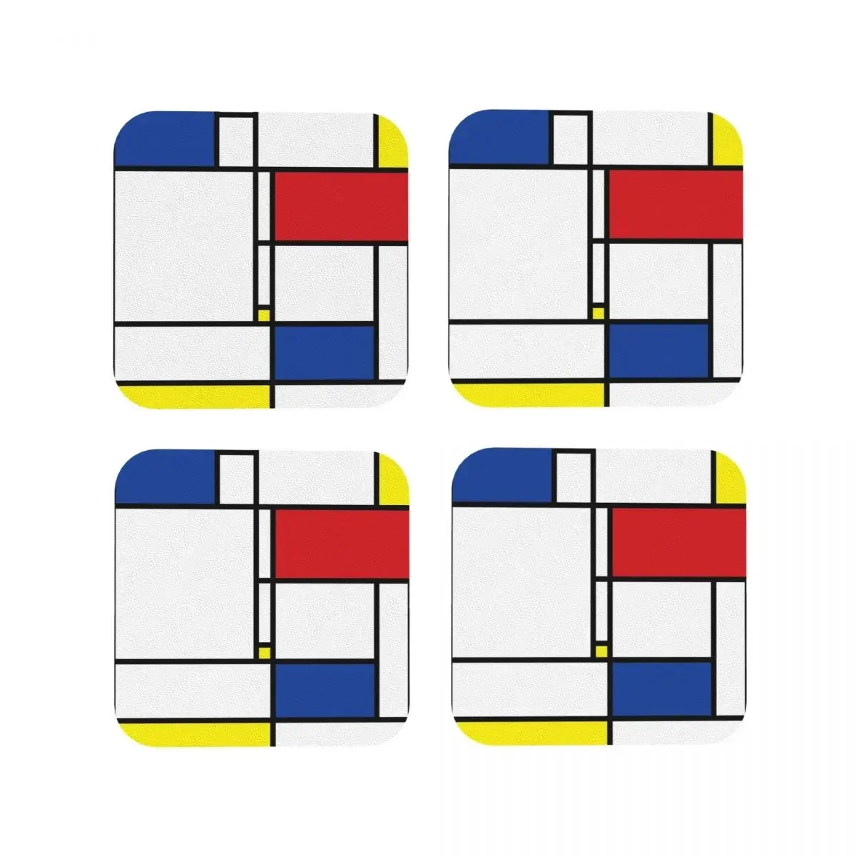 Mondrian Minimalist De Stijl Modern Art Fatfatin Coasters Coffee Mats Set of 4 Placemats Cup Tableware Pads for Home Dining Bar