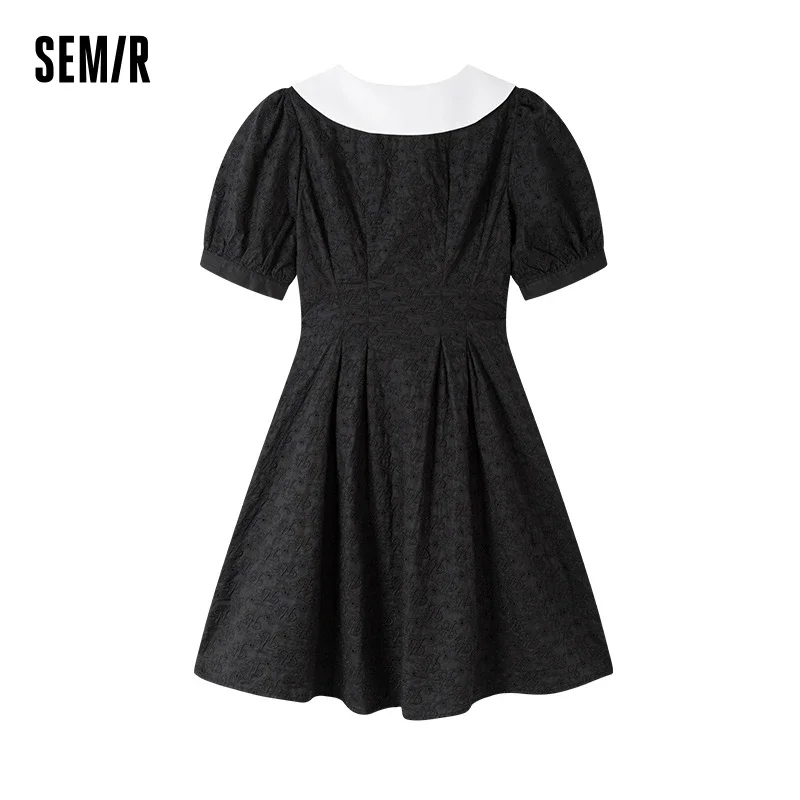 Semir 2024 Dress Women Embroidered Puff Sleeves Summer New Style Large Lapel Waist Short Skirt Fashion