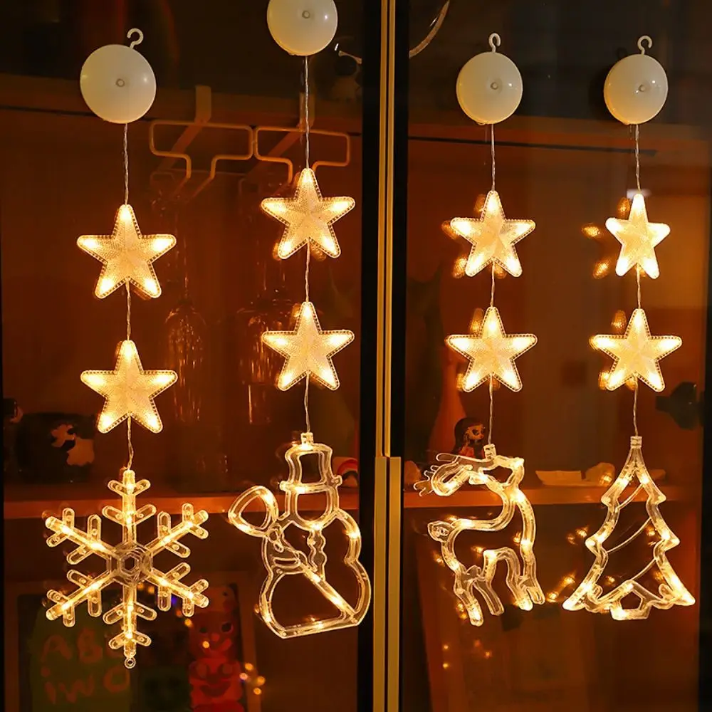 Snow Stars Christmas Decor Interior Decoration Warm White Christmas Tree Pendants Bright House Decorative Suction Cup Lamp