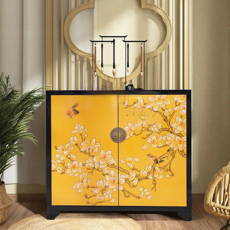 Entrance Cabinet Shoe Cabinet Integrated Living Room Hallway Painted Restaurant Solid Wood New Chinese Style Curio Cabinet