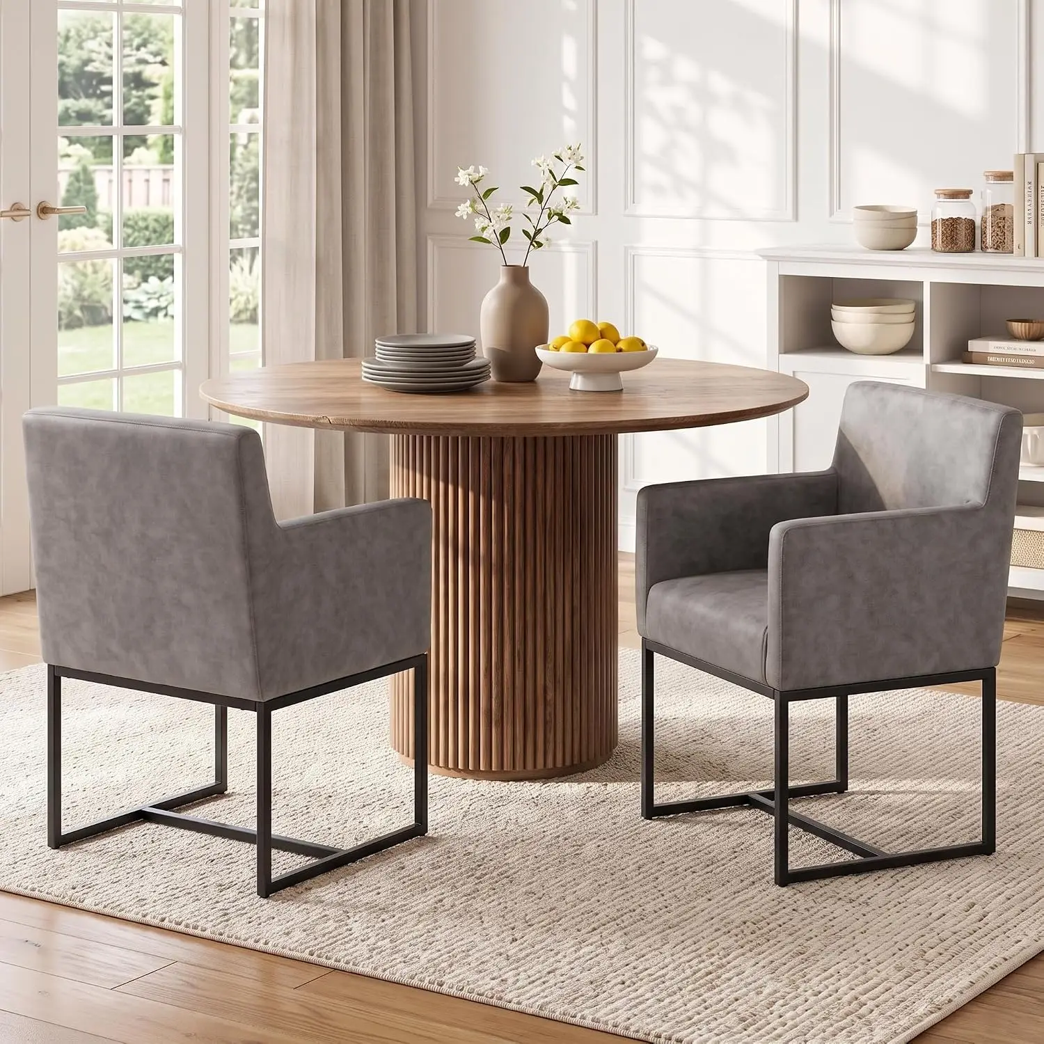 Upholstered Dining Armchair Set PU Leather Modern Accent Kitchen Side Chair Grey, Customized